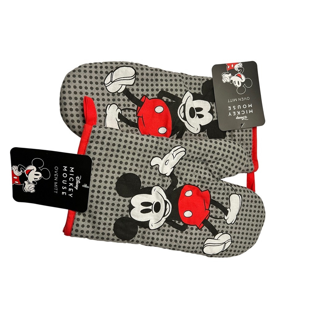 Disney‎ Mickey Mouse 2 Oven Mitts Gray Black Polka Dot Kitchen Decor New